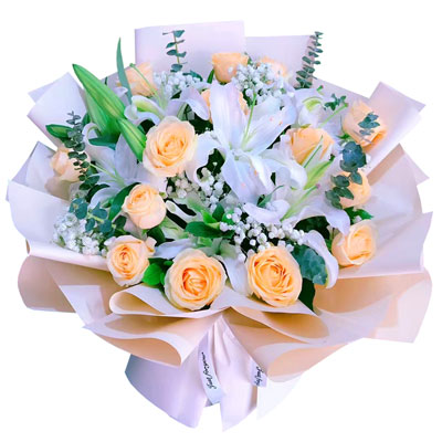 濮阳16朵香槟玫瑰2支百合，爱的温暖和幸福