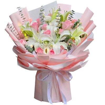 濮阳16朵粉玫瑰百合，感情稳定坚固