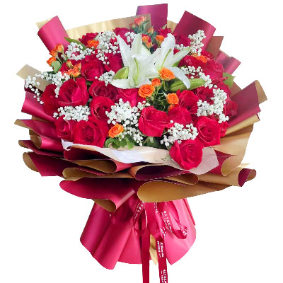 濮阳33朵红玫瑰百合，爱如同花般绽放